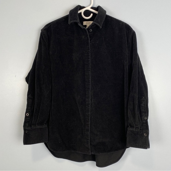 COS Loose-Fit Corduroy 100% Cotton Shirt Jacket Sz 2 Black Oversized Fall Staple - Picture 2 of 11
